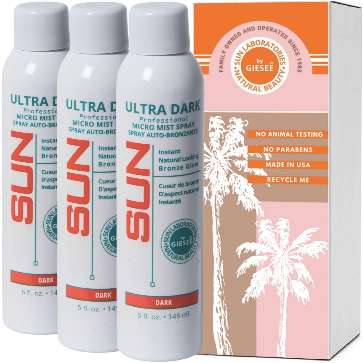 Sun Laboratories By Giesee Spray Tan Micro Mist for a Golden Glow - 3-Pack | Tanning Mitt | Self Tanning Spray | Self Tanning Lotion | Ultra Dark Self Tanner Spray, Self Tanner Mist