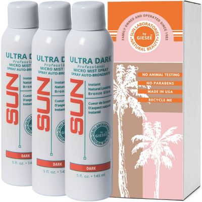 Sun Laboratories By Giesee Spray Tan Micro Mist for a Golden Glow - 3-Pack | Tanning Mitt | Self Tanning Spray | Self Tanning Lotion | Ultra Dark Self Tanner Spray, Self Tanner Mist
