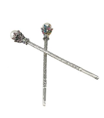 yueton Pack of 2 Vintage Rhinestone Pearl Hair Stick Vintage Hair Chopsticks Hairpin Chignon Pin (Pink+Colorful)