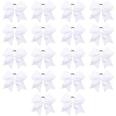 Cheer Bows, Caenagrion 18 PCS 8&quot; Large White Cheer Hair Bows Ponytail Holder Elastic Band Handmade for Cheerleaders Teen Girls College Sports (White)