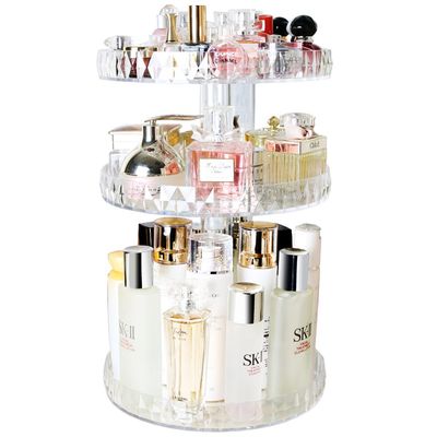 BOTIDE Diamond Pattern Three Layers Perfume Organizer, 360 Rotating Diamond Cosmetic Storage Box Transparent Acrylic Swivel Shelf Desktop Skin Care Product Dresser Finishing, Plus Size