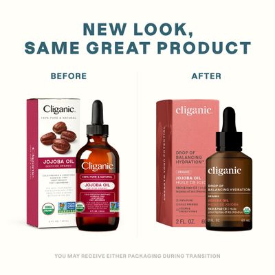 Cliganic USDA Organic Jojoba Oil, 100% Pure (2oz) | Natural Cold Pressed Unrefined Hexane Free Oil for Hair &amp; Face | Base Carrier Oil (Packaging May Vary)