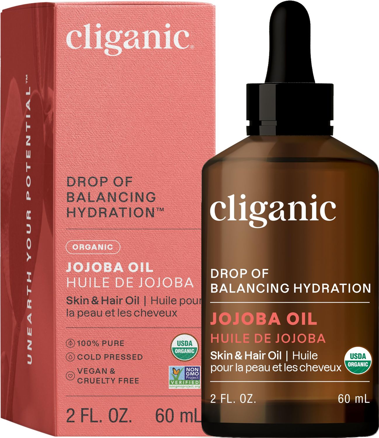 Cliganic USDA Organic Jojoba Oil, 100% Pure (2oz) | Natural Cold Pressed Unrefined Hexane Free Oil for Hair &amp; Face | Base Carrier Oil (Packaging May Vary)