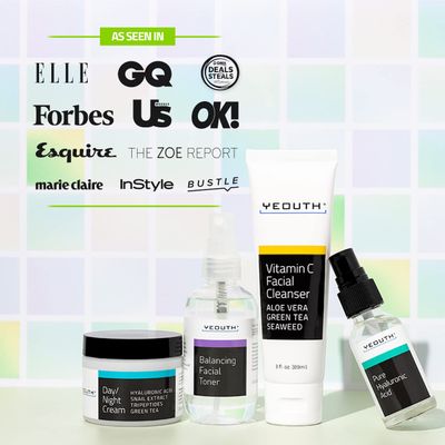 YEOUTH Skin Care Gift Set: Hyaluronic Acid Serum, Vitamin C Cleanser, Toner &amp; Face Cream, Teen Skincare Kit Girls &amp; Boys 4-Piece Beauty Gifts