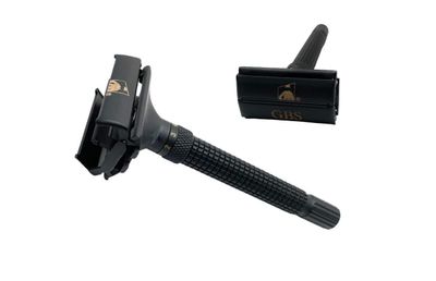 G.B.S Men's Grooming Set - Double Edge Safety Razor Rubber Coated Butterfly Non-Slip Long Razor, All-Natural Soap, Synthetic Brush Stand, Ceramic Mug, Includes 15 DE Blades