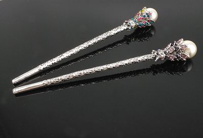 yueton Pack of 2 Vintage Rhinestone Pearl Hair Stick Vintage Hair Chopsticks Hairpin Chignon Pin (Pink+Colorful)