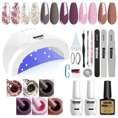 Vishine Gel Nail Polish Starter Kit - 48W LED Lamp 6 Color &amp; Base Top Coat Set, Manicure Tools Popular Nail Art Designs #05