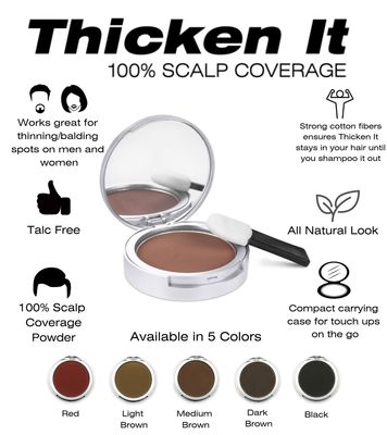 Thicken It 100% Scalp Coverage Hair Powder - RED - Talc-Free .32 oz. Water Resistant Hair Loss Concealer for men and women. Naturally Thicker Than Hair Fibers & Spray Concealers