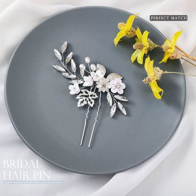 EASEDAILY Crystal Bridal Hair Pins Silver Flower Wedding Hair Pieces Leaf Hair Accessories for Brides and Women