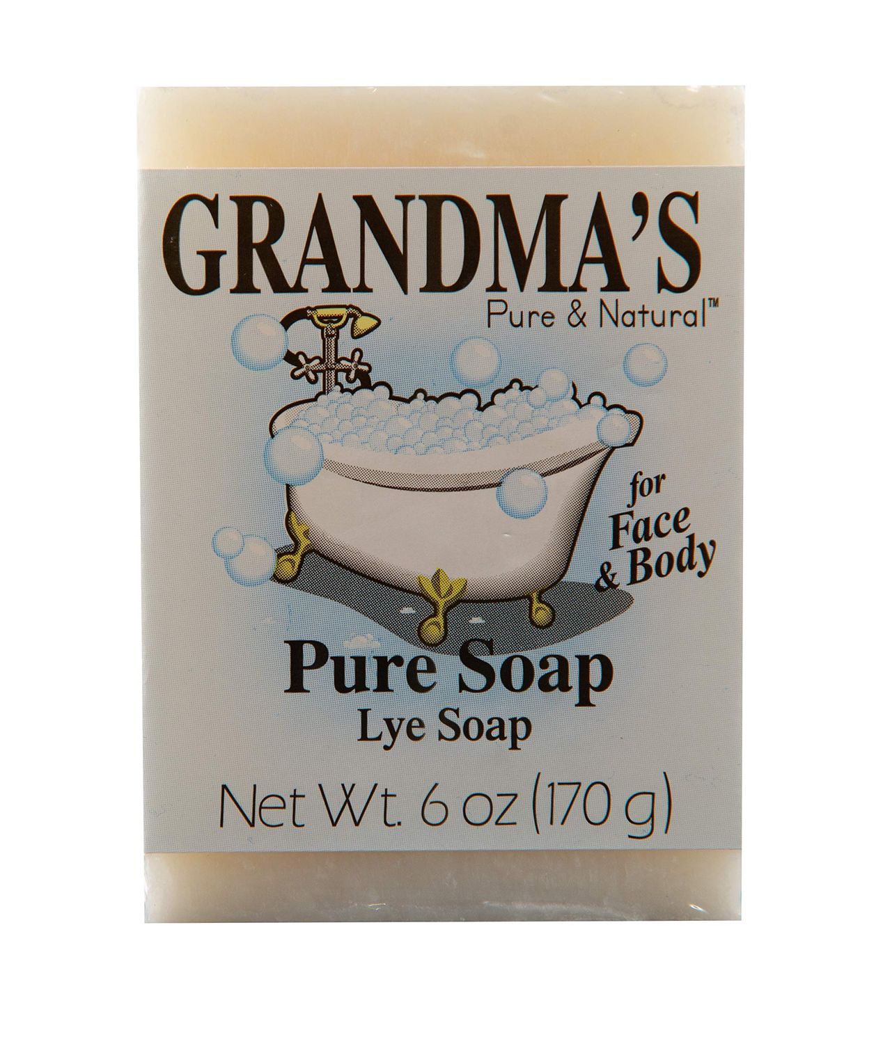 Grandma&#39;s Pure Lye Soap Bar - Unscented Face &amp; Body Wash Cleans with No Detergens, Dyes &amp; Fragrances - 6 Ounce (Pack of 1) - 60018