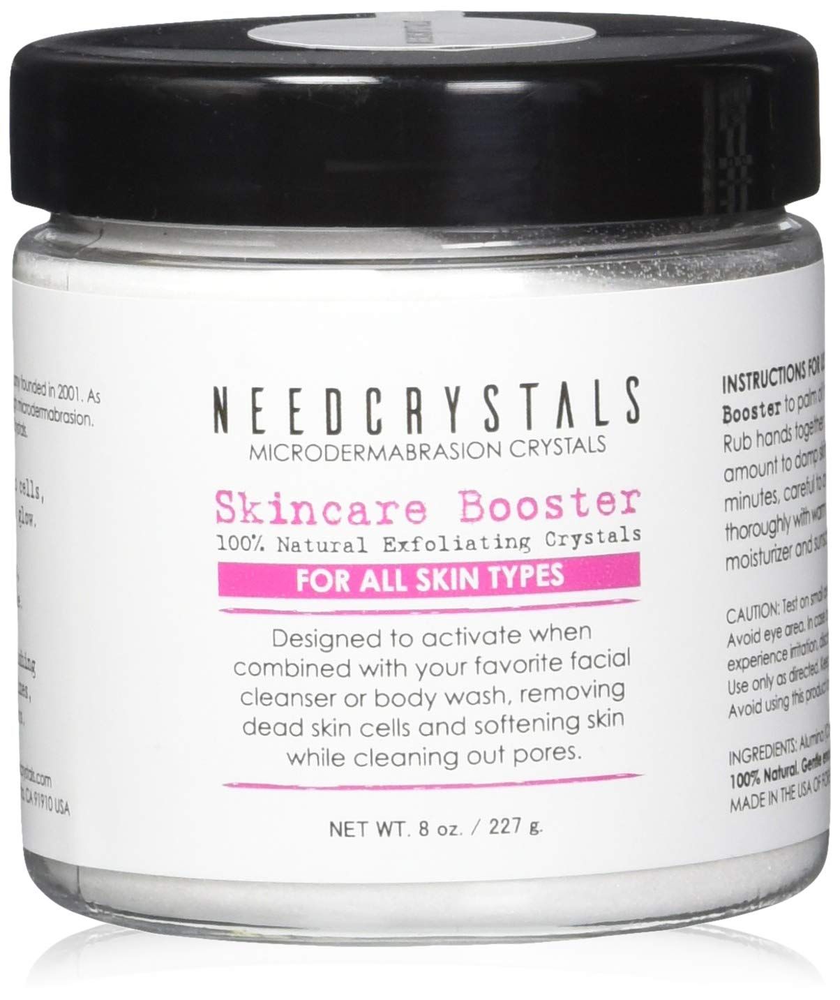 NeedCrystals Microdermabrasion Crystals DIY Face Scrub. Natural Facial Exfoliator for Dull or Dry Skin Improves Scars, Blackheads, Pore Size, Wrinkles, Blemishes &amp; Skin Texture 8 oz. / 227g.