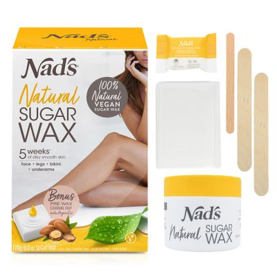 Nad&#39;s Wax Hair Removal For Women - Body+Face Wax - All Skin Types - At Home Waxing Kit With 6 Oz Sugar Wax, Cleansing Soap, Wooden Spatula, Re-Usable Cotton Strips