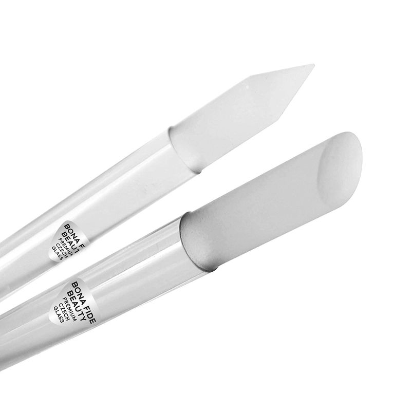 Bona Fide Beauty Glass Cuticle Pusher Set of 2 Manicure Nail Care Tools, 2PC Premium Clear Glass Manicure Sticks