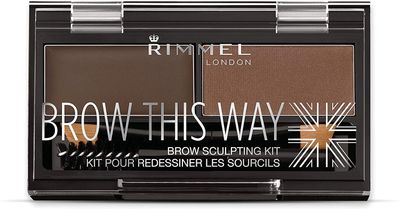 Rimmel Brow This Way Sculpting Kit, Dark Brown, Powder 0.04 oz., Wax 0.03 oz., Brow Sculpting &amp; Styling Kit with Eyebrow Wax &amp; Setting Powder