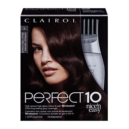 Clairol Nicen Easy Perfect 10 Permanent Hair Dye, 3 Darkest Brown Hair Color, 1 Count