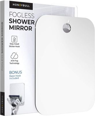 HONEYBULL Shower Mirror Fogless for Shaving - Flat Anti Fog Mirror with Razor Holder for Shower, Mirrors, Shower Accessories, Bathroom Mirror &amp; Accessories, Holds Razors for Men (Large 8x10in)
