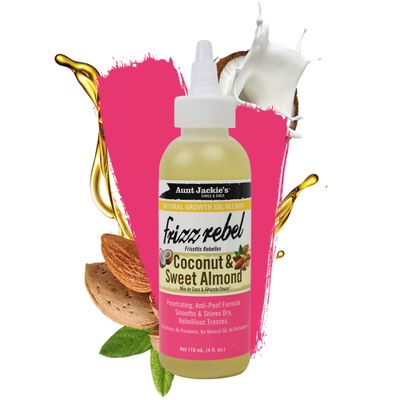 Aunt Jackie's Natural Growth Oil Blends Frizz Rebel - Coconut and Sweet Almond, Smooths and Shines Dry, Rebellious Tresses, Anti-Poof Formula, 4 oz