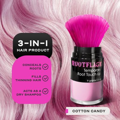 Rootflage Temporary Pink Hair Dye- Hair Color- Root Touch Up and All Over Hair Color Powder- For Light Hair Only- Cotton Candy Pink