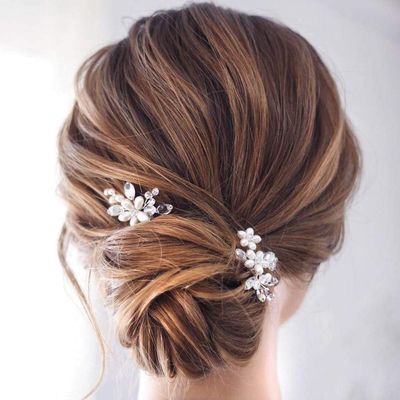 Catery Flower Bride Wedding Hair Pins Crystal Pearl Hair Set Jewelry Headpieces Bridal Decorative Hair Accessories for Women Pack of 2 (Rose Gold)