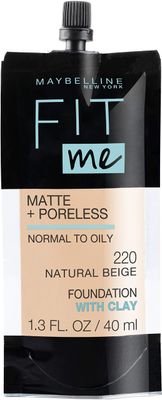Maybelline New York Fit Me Matte + Poreless Liquid Foundation, Pouch Format, 220 Natural Beige, 1.3 Ounce
