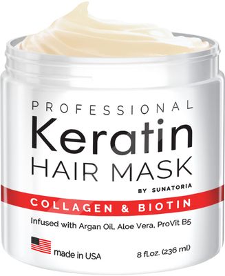 Professional Keratin Hair Mask - Made in USA - Nourishment Treatment for Hair Repair &amp; Beauty - Biotin Collagen Coconut Oil &amp; Pro-Vitamin B5 Protein Mask - Hair Vitamin Complex