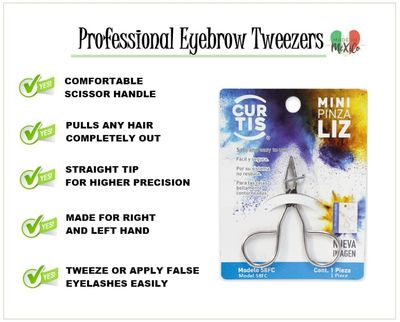 PROFESSIONAL Mini TWEEZERS, The BEST PRECISION EYEBROW TWEEZERS Men/Women; PORTABLE/TRAVEL Length 2.8 Width: 2.2 Beauty Tools for Facial Hair, Ingrown Hair, Blackhead; Model 58FC; MADE IN MEXICO