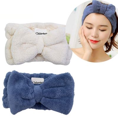 Chloven 2 Pack Microfiber Bowtie Headbands Facial Makeup Headband Cosmetic Bowknot Hairlace Wash Spa Yoga Sports Shower Adjustable Elastic Hair Band for Girls and Women