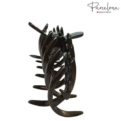 Parcelona French Rake Large 5" Celluloid Acetate Hair Clip No Slip Tight Grip Durable Fashion Hair Styling Women Hair Accessories for Girls, Made in France (Black)