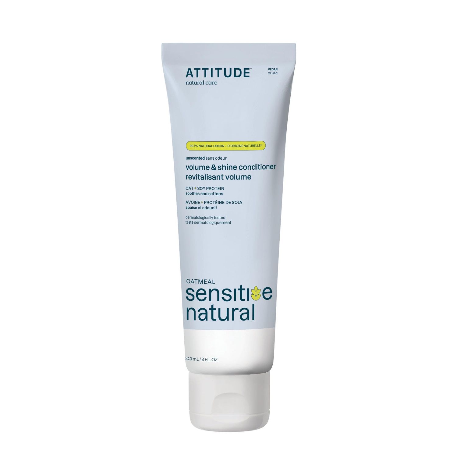 ATTITUDE Hair Conditioner for Sensitive Dry Scalp, Soothing Oat, Naturally Derived Ingredients, Dermatologically Tested, Vegan Detangler, Extra Gentle, Unscented, 8 Fl Oz