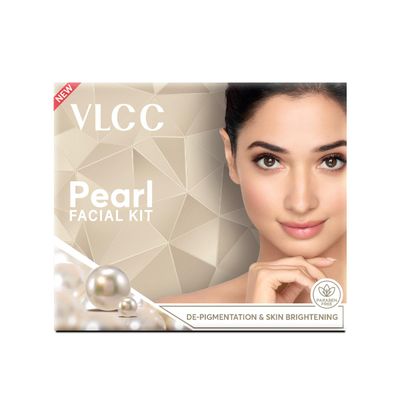 VLCC Natural Pearl Facial Kit - Single Use | Salon Like Facial at Home in Just 6-Steps | Includes Cleanser, Scrub, Cream, Face Pack &amp; Oil Free Gels | 2.12 Oz/60g