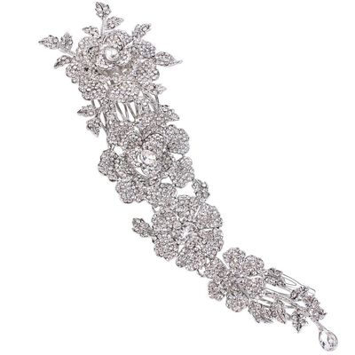 EVER FAITH Women&#39;s Austrian Crystal 8 Inch Elegant Flower Wedding Hair Side Comb Clear Silver-Tone