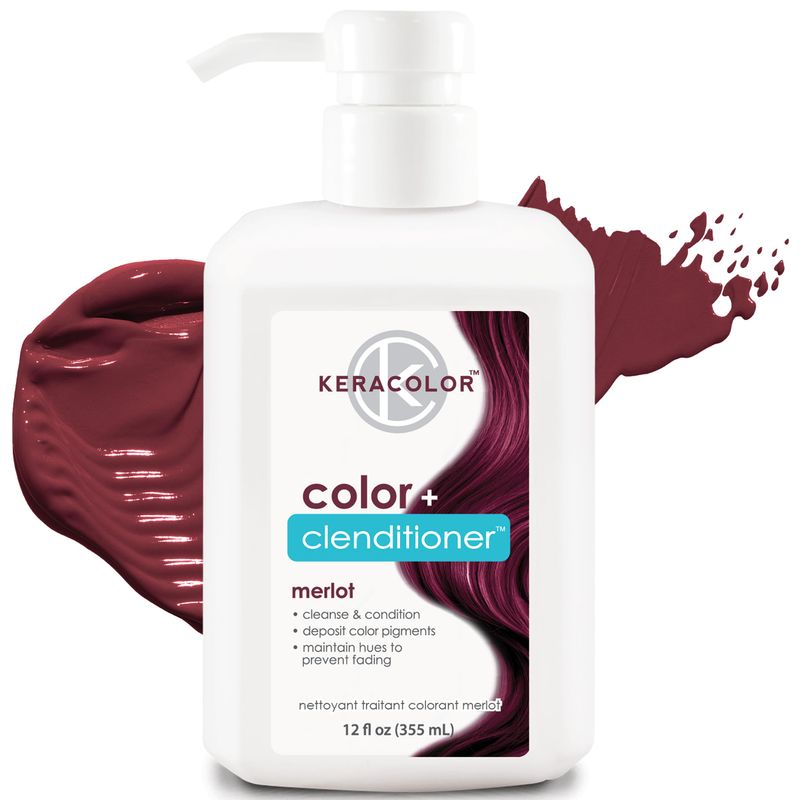 Keracolor Color + Clenditioner 3-in-1 Color-Depositing Conditioner, Gently Cleanses &amp; Conditions, Semi-Permanent Merlot Hair Color, 12 Fl Oz