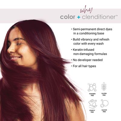 Keracolor Color + Clenditioner 3-in-1 Color-Depositing Conditioner, Gently Cleanses &amp; Conditions, Semi-Permanent Merlot Hair Color, 12 Fl Oz