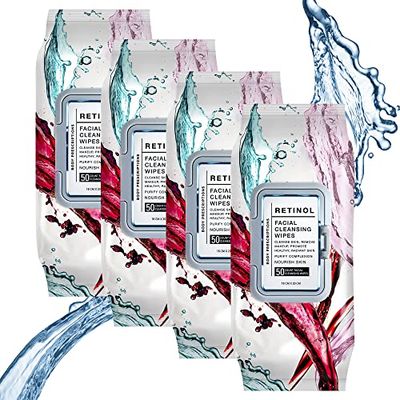 Body Prescription Makeup Cleansing Wipes - Gentle and Effective Face Wipes, 50 Count (Pack of 4), Retinol