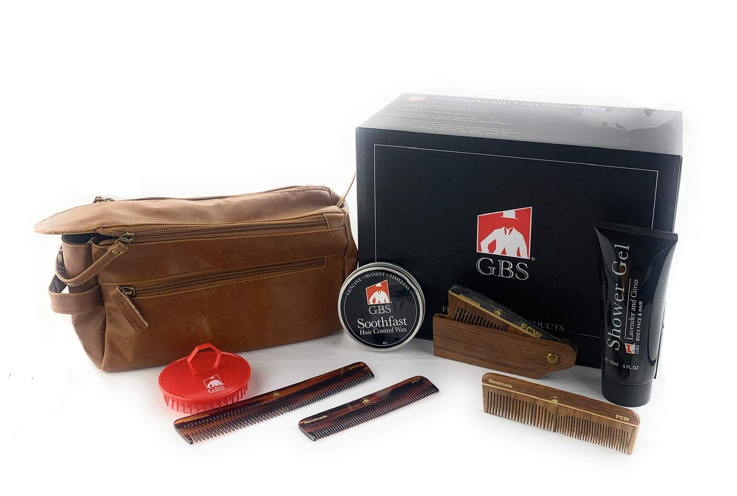 G.B.S Mens Travel Grooming Set - Doppler Bag Nylon Interior Lining | Water Resistant + Tortoise Hair Combs: Pocket Size Control Hair | Shower Gel- Bag-Packing Durable