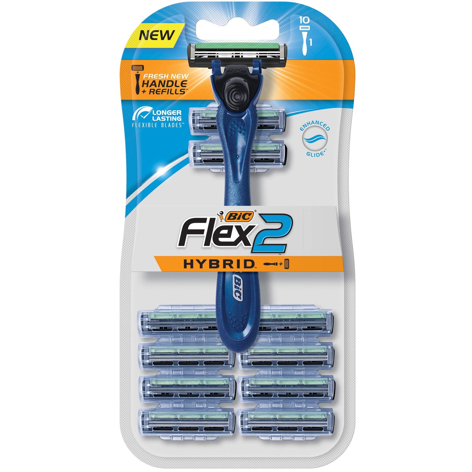 BIC Flex2 Hybrid Disposable Razor, Blue, 10 Pack