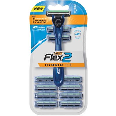 BIC Flex2 Hybrid Disposable Razor, Blue, 10 Pack