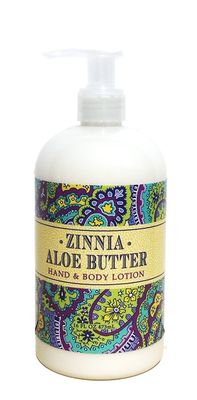 Greenwich Bay ZINNIA ALOE BUTTER Hand &amp; Body Lotion Enriched with Shea Butter and Cocoa Butter 16 oz