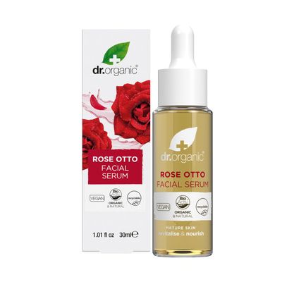 Dr. Organic Rose Otto Facial Serum | Nourishes and Smoothes Skin, Promotes Healthy Aging, Natural, Certified Organic, Paraben &amp; SLS-Free, 30 mL / 1 fl oz