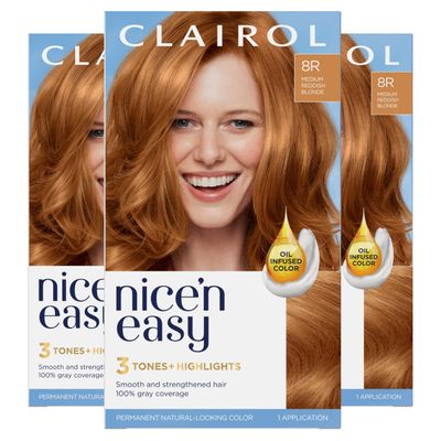 Clairol Nice&#39;n Easy Permanent Hair Dye, 8R Medium Reddish Blonde Hair Color, Pack of 3