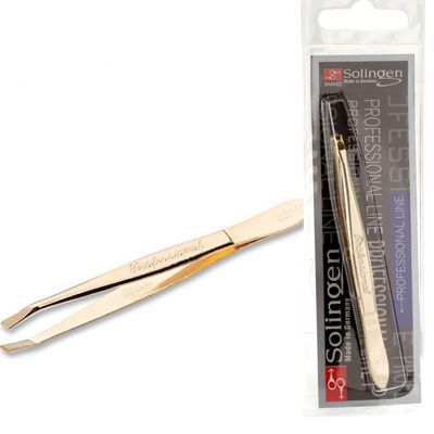 Solingen Stainless Steel Professional Slanted Tip Tweezers | Best Shaped for Eyebrows Extensions Chin Cheek Face Facial Hair | Made in Germany