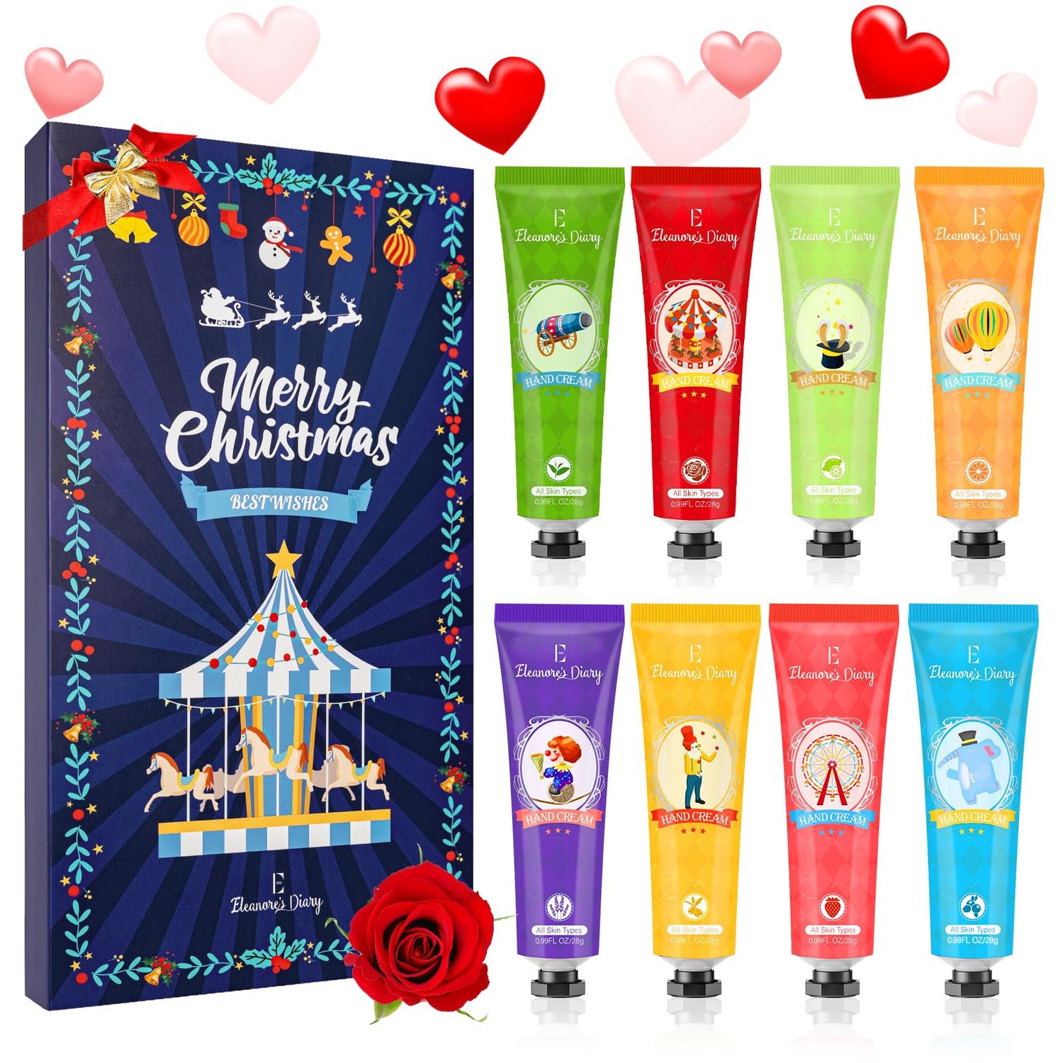 Hand Cream Christmas Gift Set, Eleanore&#39;s Diary 8Pcs Mini Hand Lotion Set, Christmas Stocking Stuffers Gifts for Women Mon Girls, Travel Size Moisturizing Hand Cream for Dry Skin, Xmas Holiday Gifts