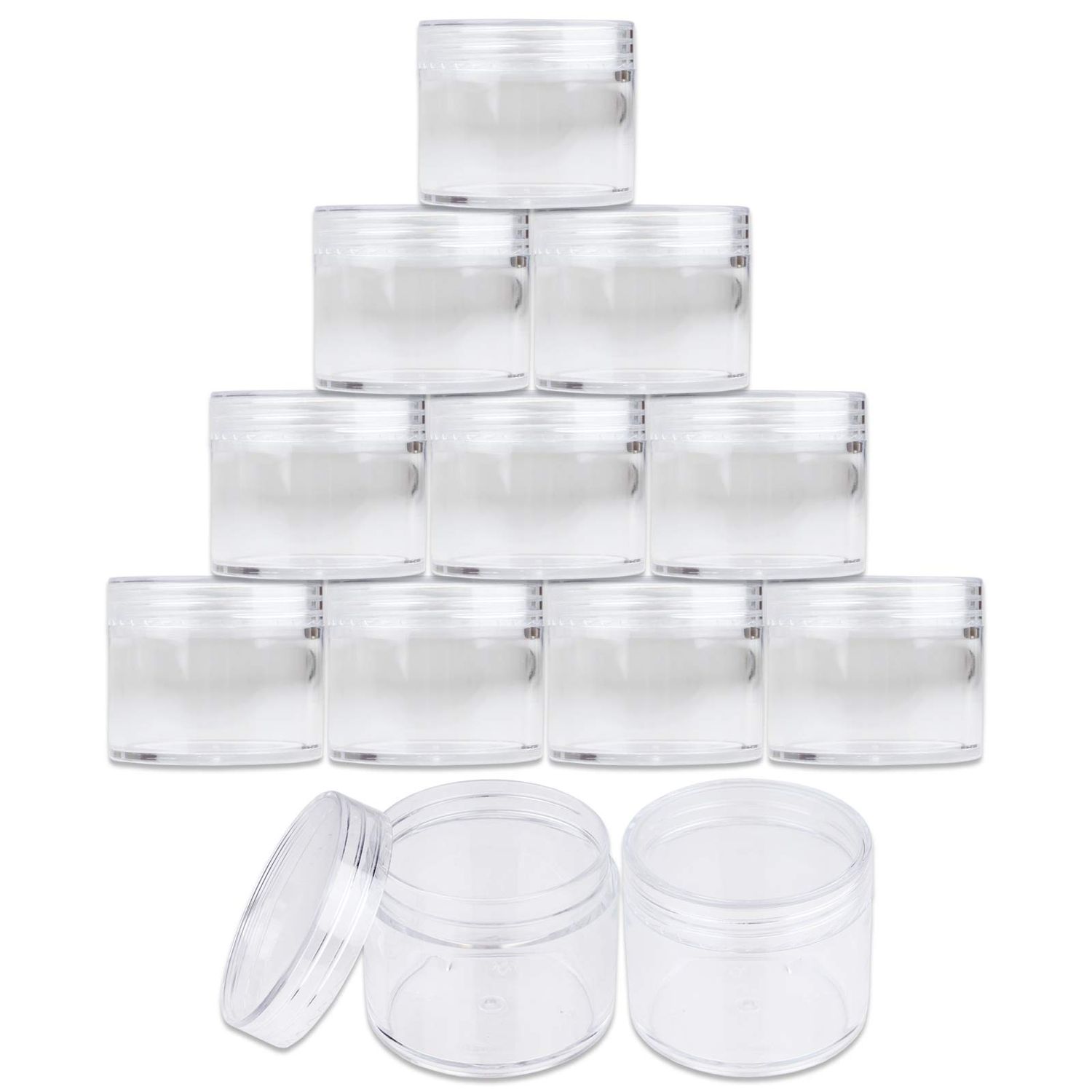 Beauticom 60 Grams/60 ML (2 Oz) Round Clear Leak Proof Plastic Container Jars with Clear Lids for Travel Storage Makeup Cosmetic Lotion Scrubs Creams Oils Salves Ointments (12 Jars)