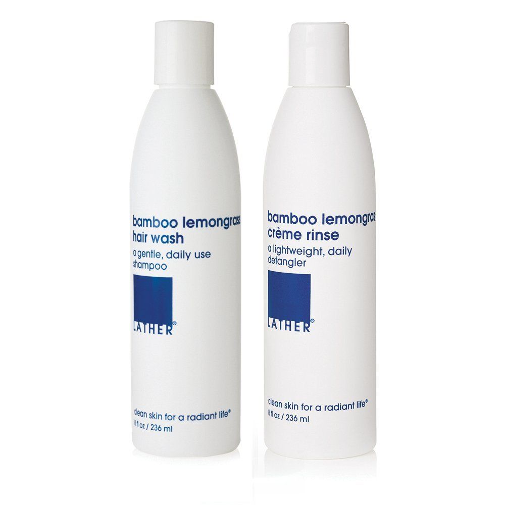 LATHER Bamboo Lemongrass Shampoo &amp; Conditioner Set - Gentle Daily Moisturizing Shampoo &amp; Hair Detangler Conditioner for All Hair Types - Lightweight, Non-Greasy, Sulfate Free - 8 Fl Oz Bottles