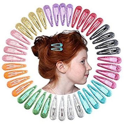 QtGirl Snap Hair Clips 40pcs 2&quot; No Slip Glitter Hair Clip Metal Hair Barrettes for Baby Girls Toddlers