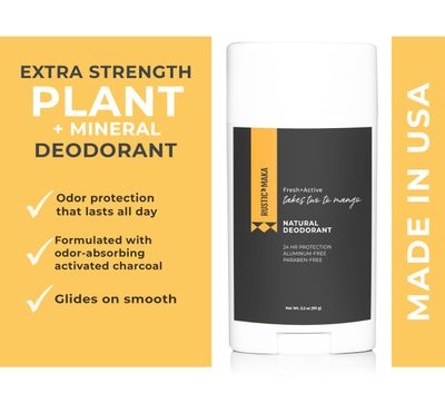 Rustic MAKA Natural Deodorant, Takes Two To Mango (Mango + Lime), Free of Aluminum, Baking Soda & Parabens, Activated Charcoal + Magnesium, Continuous Odor Control