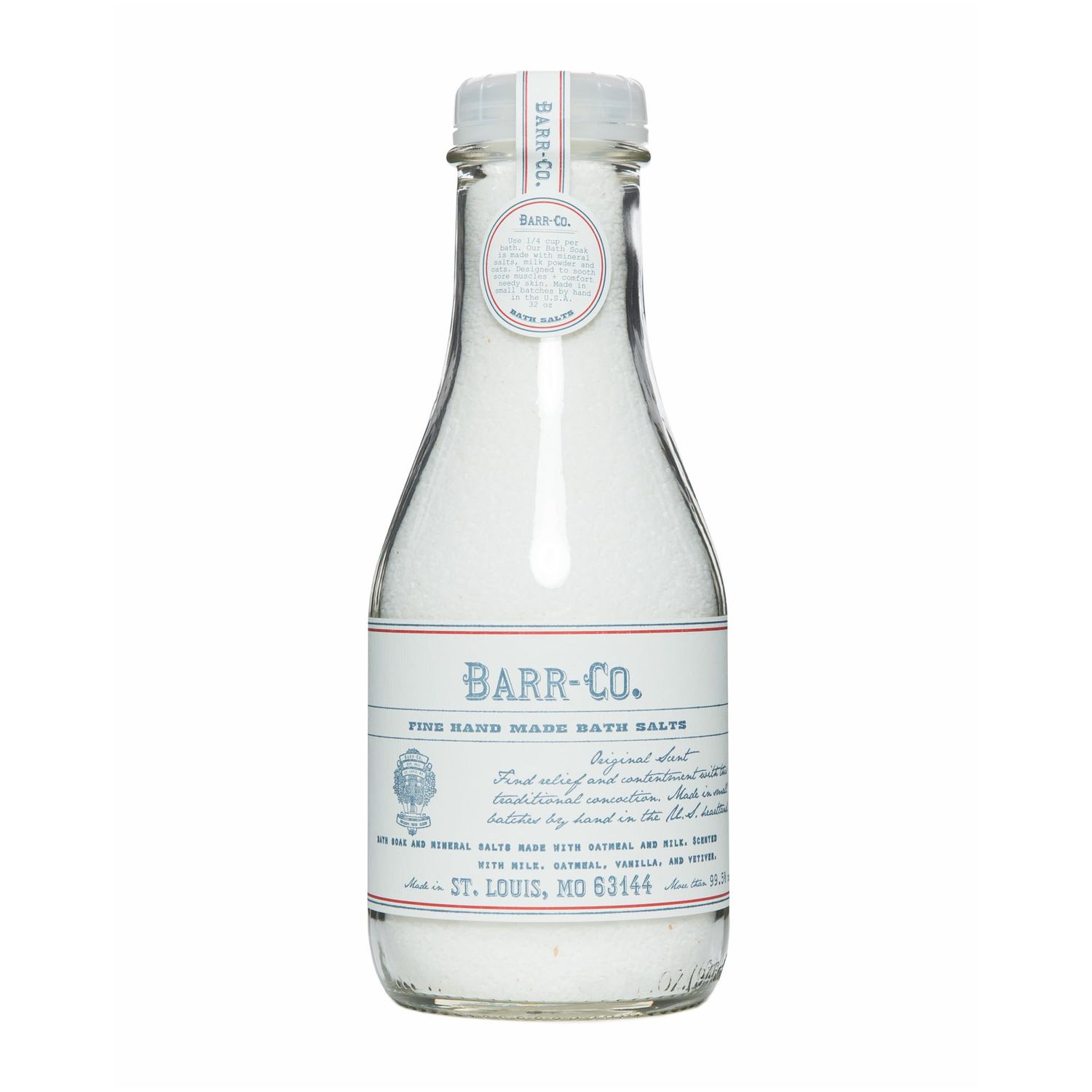 Barr-Co. Original Scent Fine Hand Made Bath Salts, Vanilla Coconut Bath Salts with Oatmeal and Vetiver, Relaxing Bath Products for Women &amp; Men, 32 oz