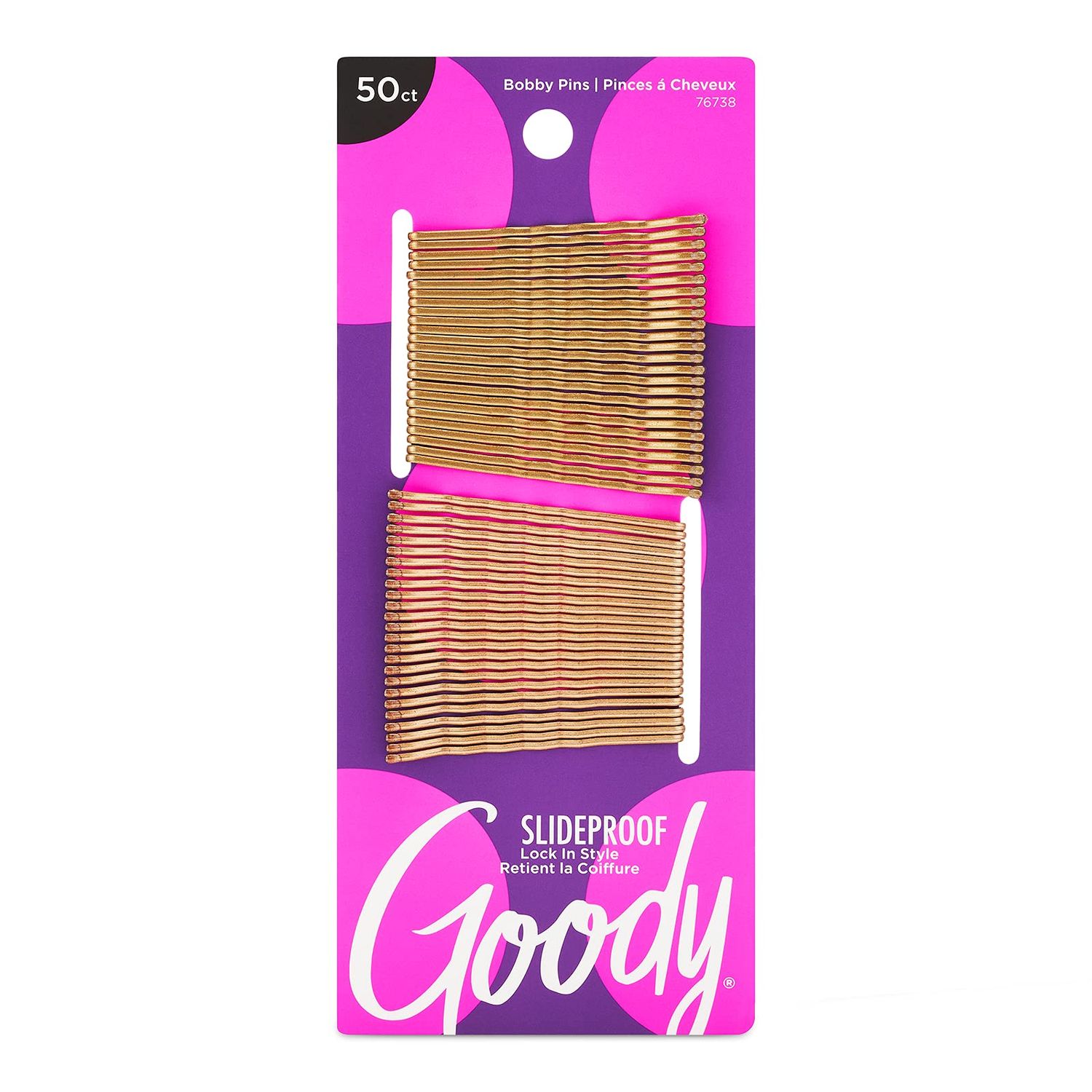 Goody SlideProof Bobby Pins - 50 Ct, Metallic Blonde, High Gloss Bobby Hair Pins for Styling, Lock In Style, Comfortable, Pain-Free Hair Accessories for Women &amp; Men, All Hair Types
