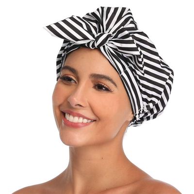 VVolf Shower Cap for Women Hair Caps for Shower Reusable Shower Cap for Long Hair Large Turban Shower Cap for Braids Black