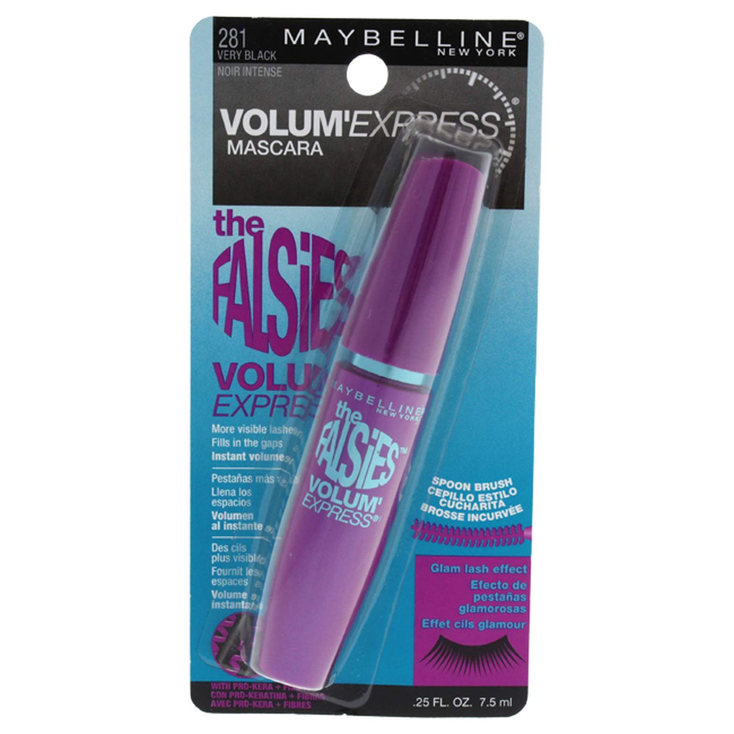 Maybelline Volum&#39; Express The Falsies Washable Fiber Mascara, Volumizing and Separating Make Up Formula, Very Black, 1 Count